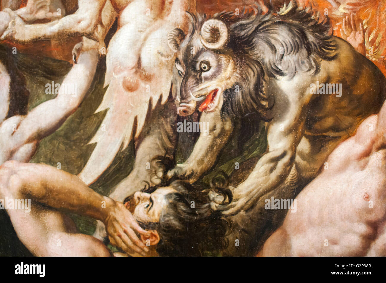 Demon, detail from the Final Judgement painting (1570) by Martin de Vos. Museum of Fine Arts, Seville, Spain Stock Photo