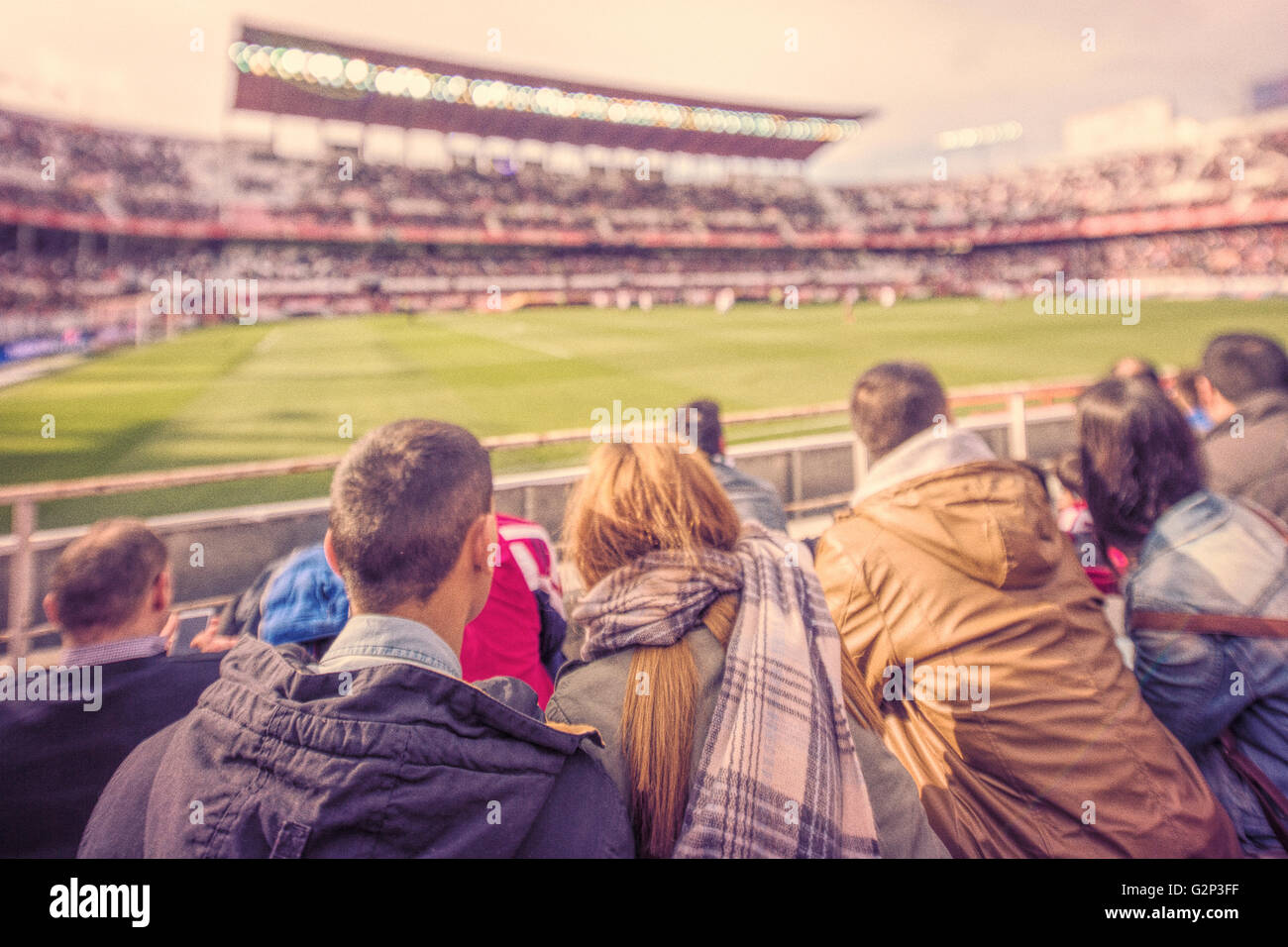 Spectators watching a football match. Ramon Sanchez-Pizjuan stadium, Seville, Spain Stock Photo