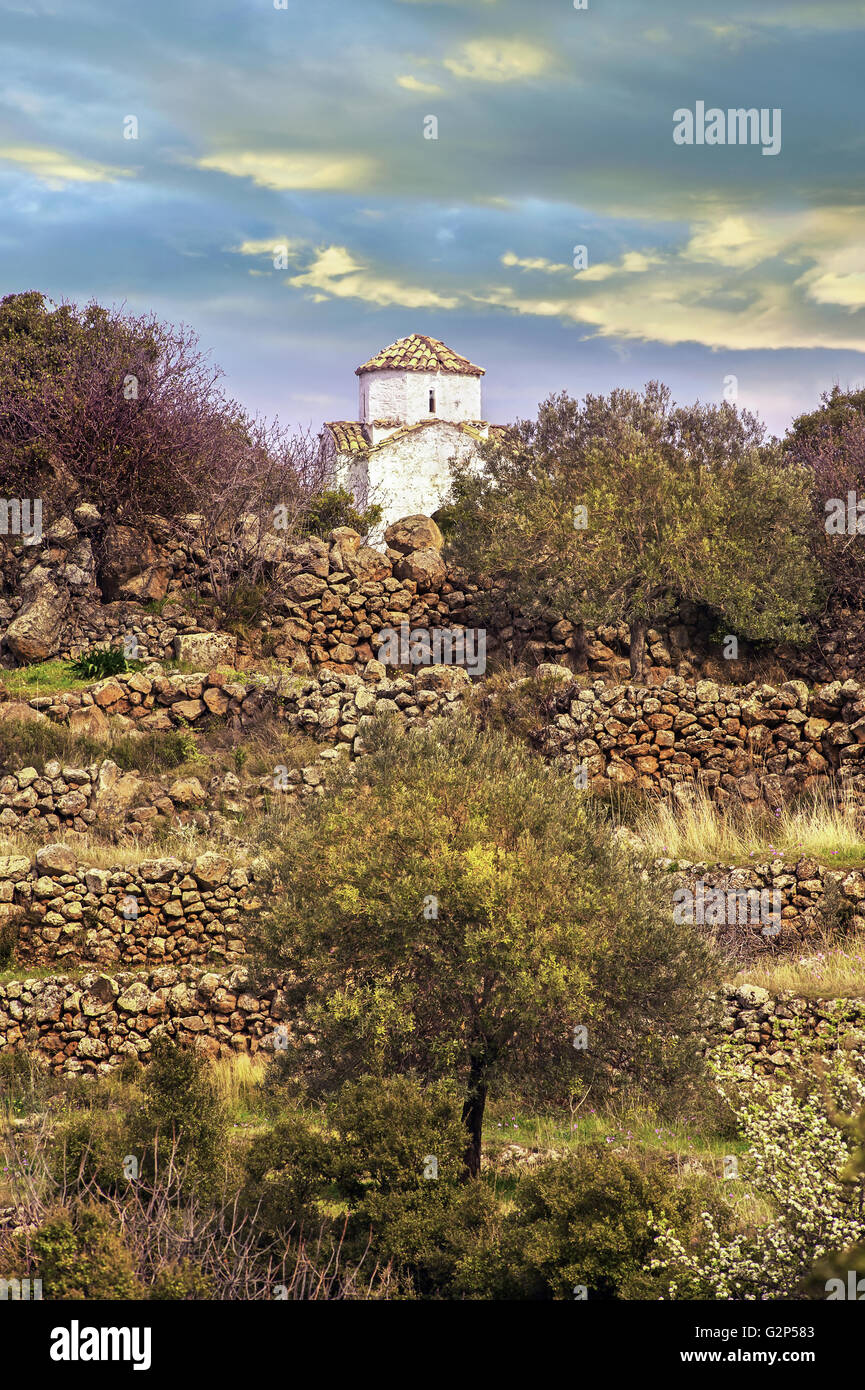 The St. Constantine and st Helen's church on Methana volcanic peninsula ...