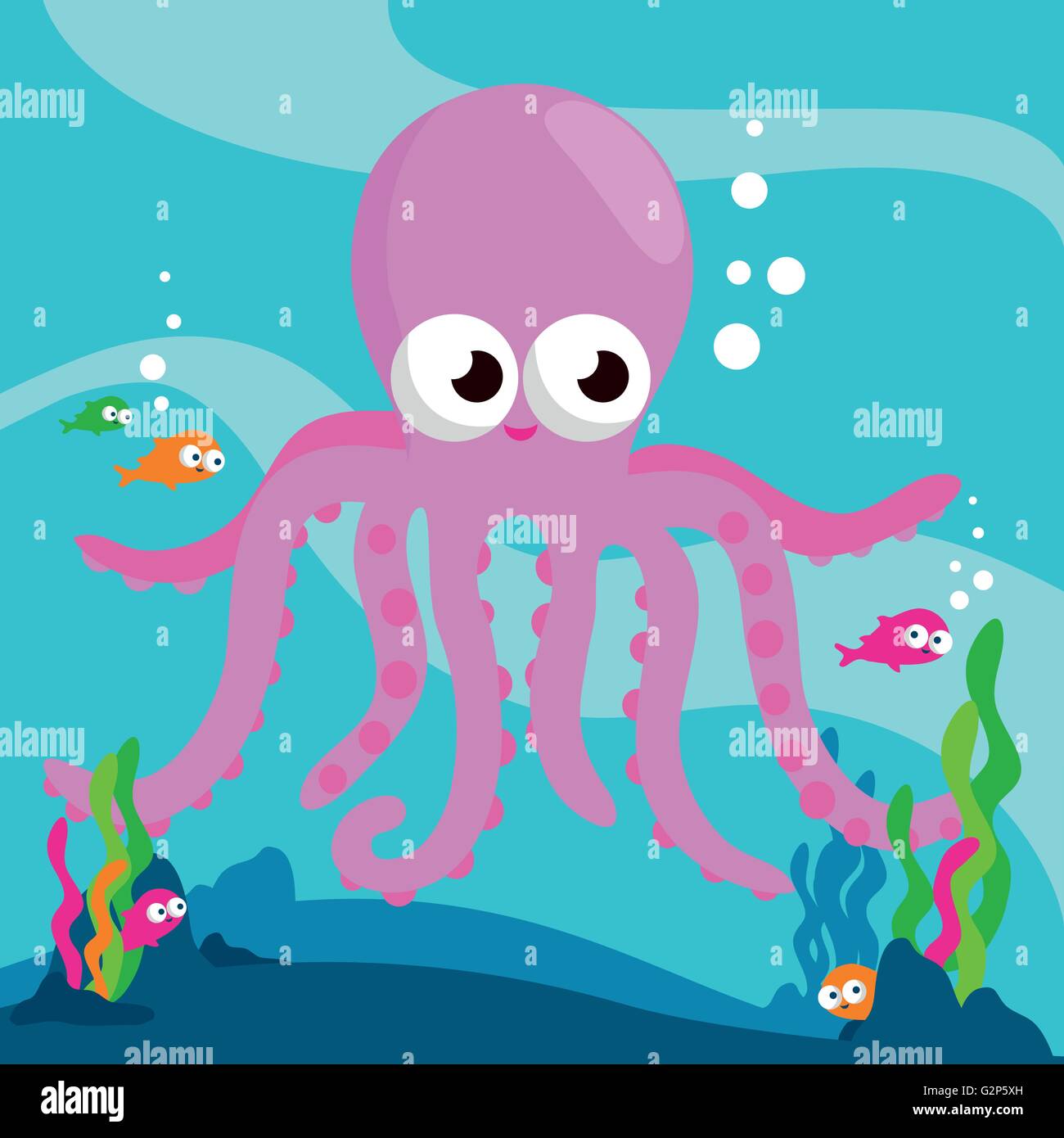Vector Illustration of an octopus swimming underwater Stock Vector