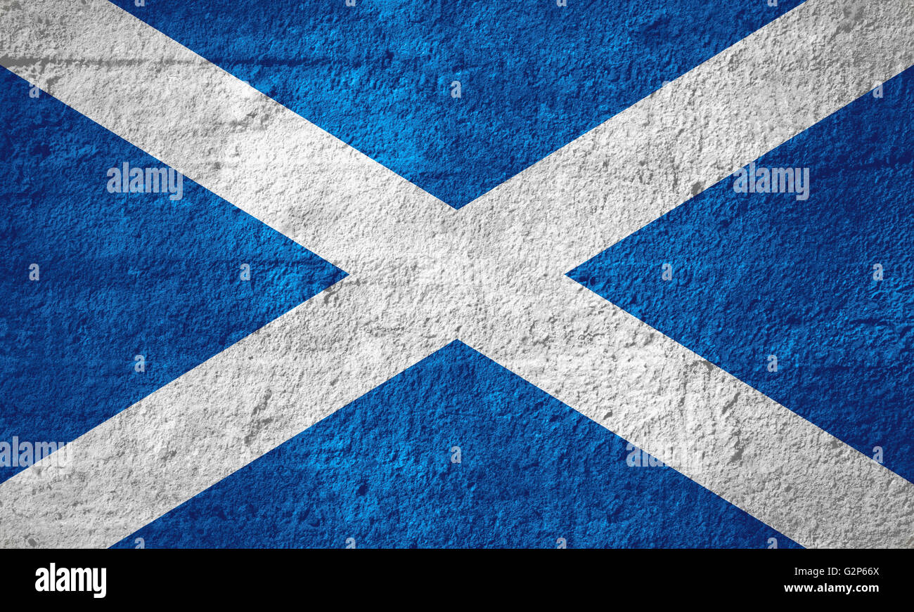 flag of Scotland or Scottish banner on rough texture, Scotch Stock Photo