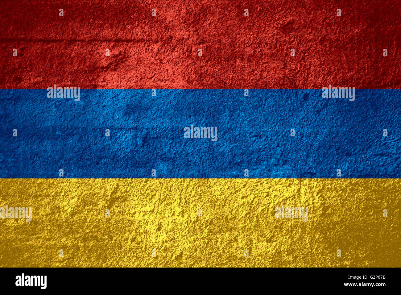 flag of Armenia or Armenian banner on rough texture Stock Photo