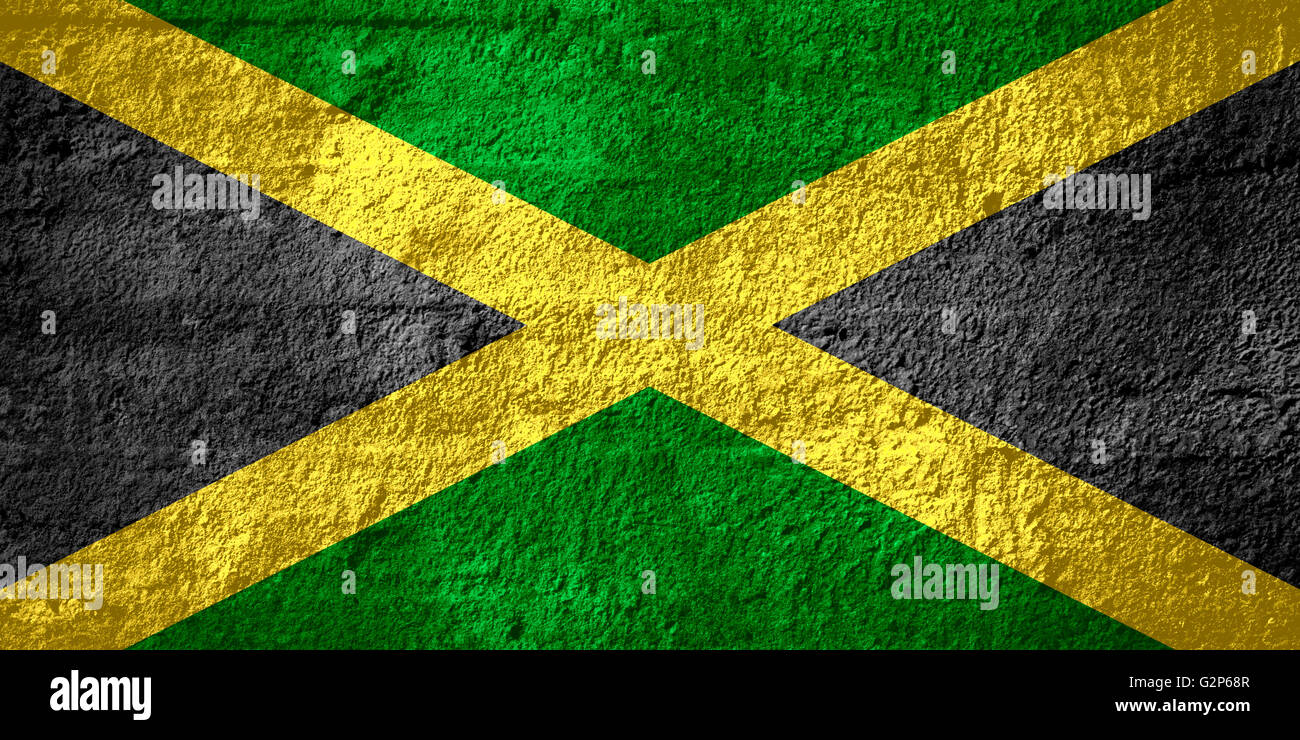 flag of Jamaica or Jamaican banner on rough texture Stock Photo