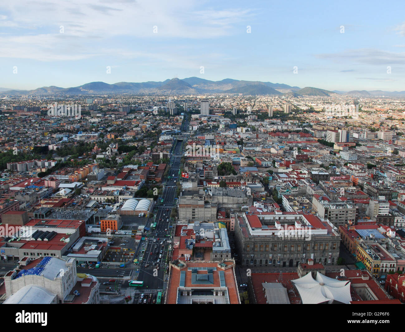 Aerial view of Mexico City, looking north from the viewing deck of Latin America Tower. Stock Photo