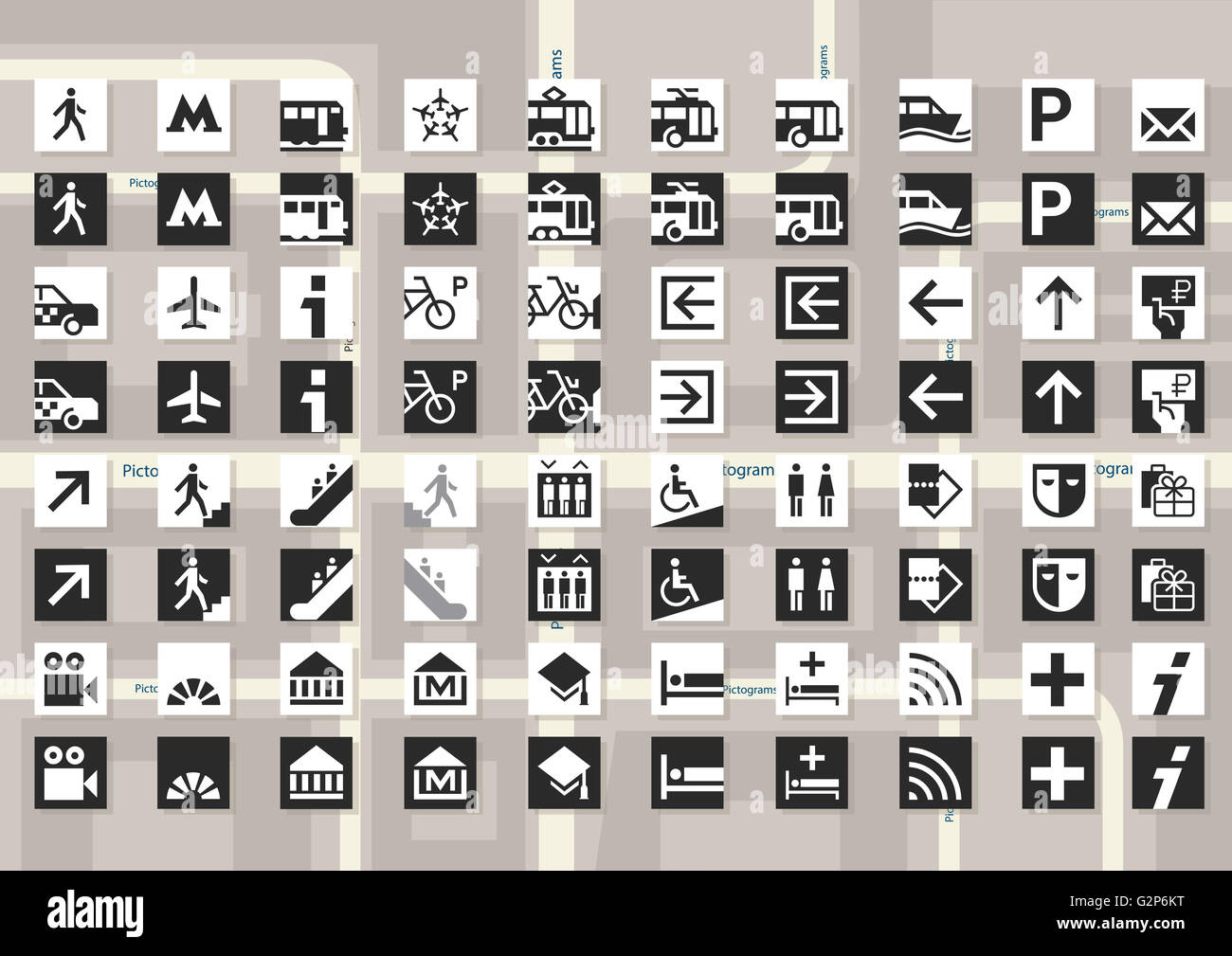 Set of pictograms for cards and city schemes. Stock Photo