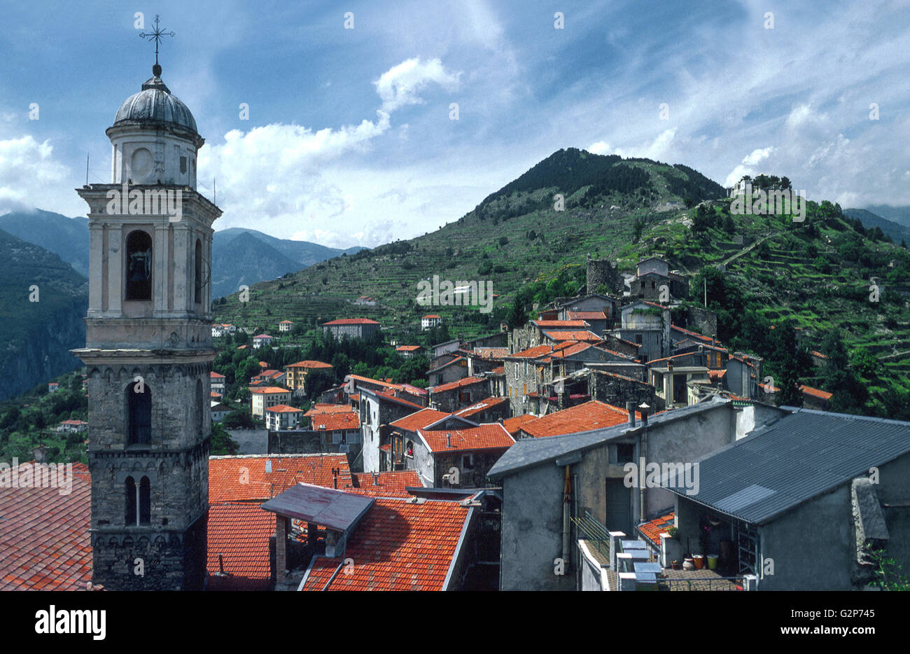 village of Triora, Liguria, and church Stock Photo