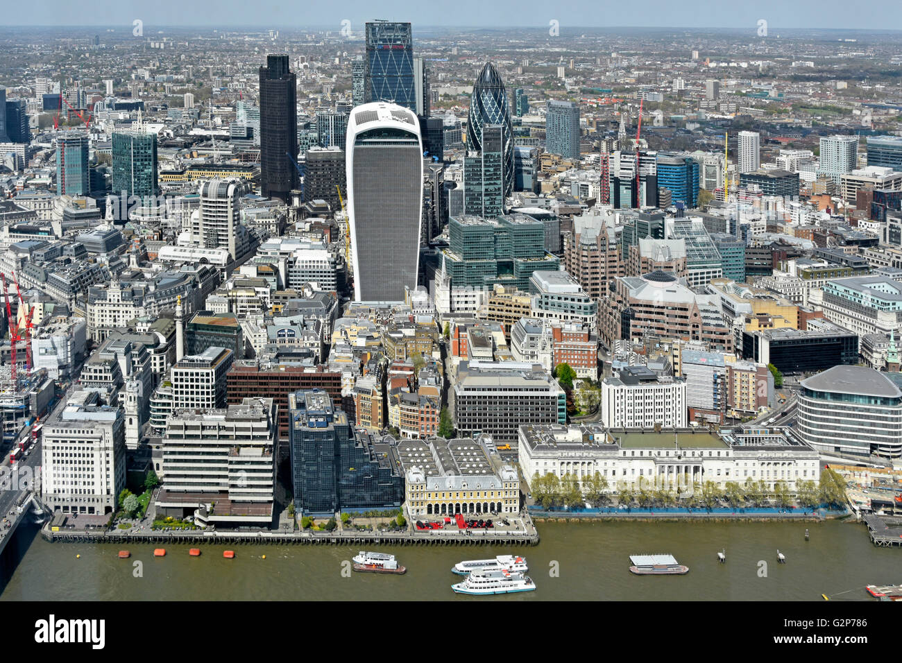 City of London landmarks aerial view from above looking down at London skyline modern skyscraper cityscape in an urban landscape Stock Photo