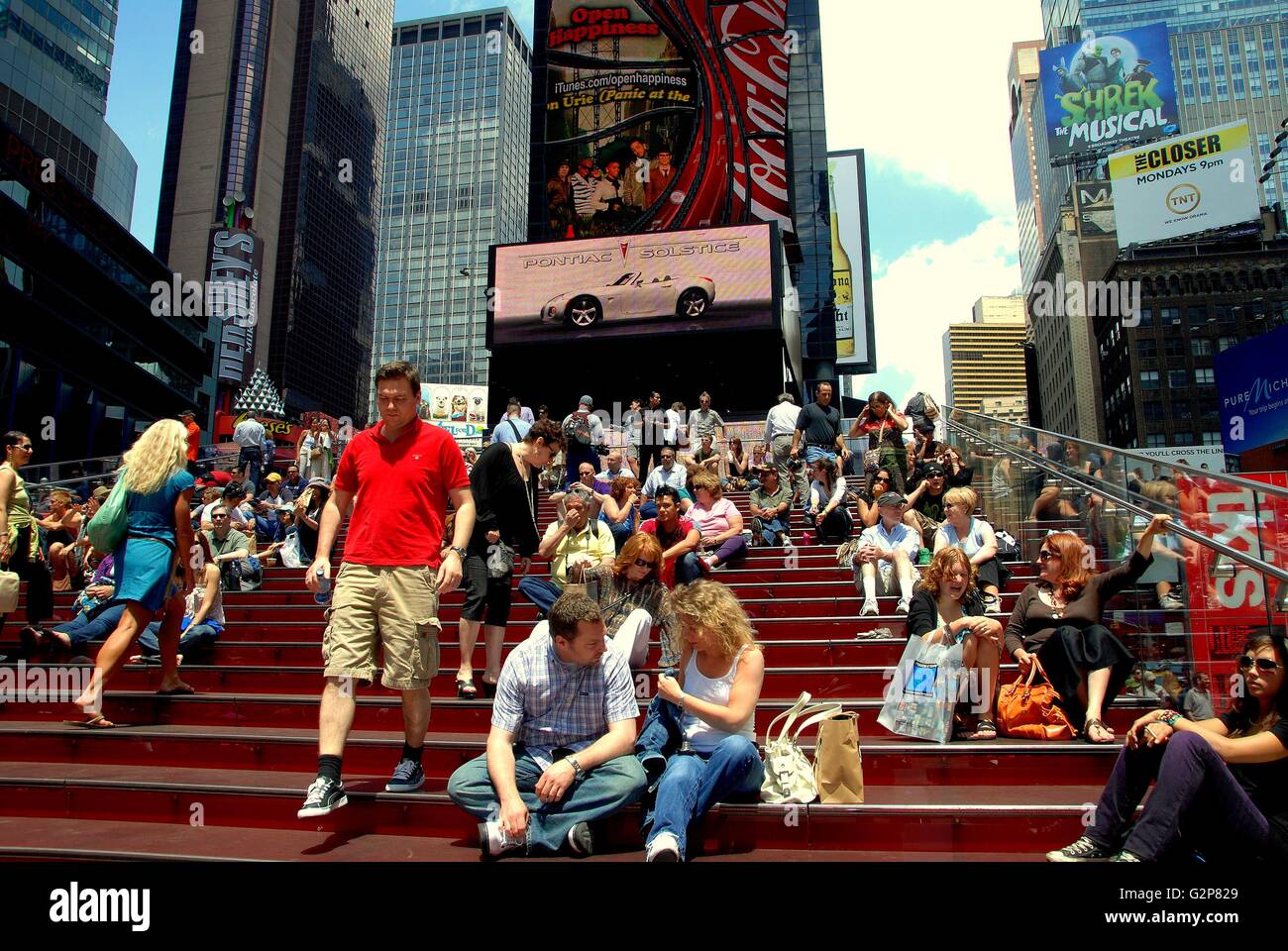 New York City:  Viewing stairs at 47th Street provide a great view of Times Square - and a nice place for a rest Stock Photo