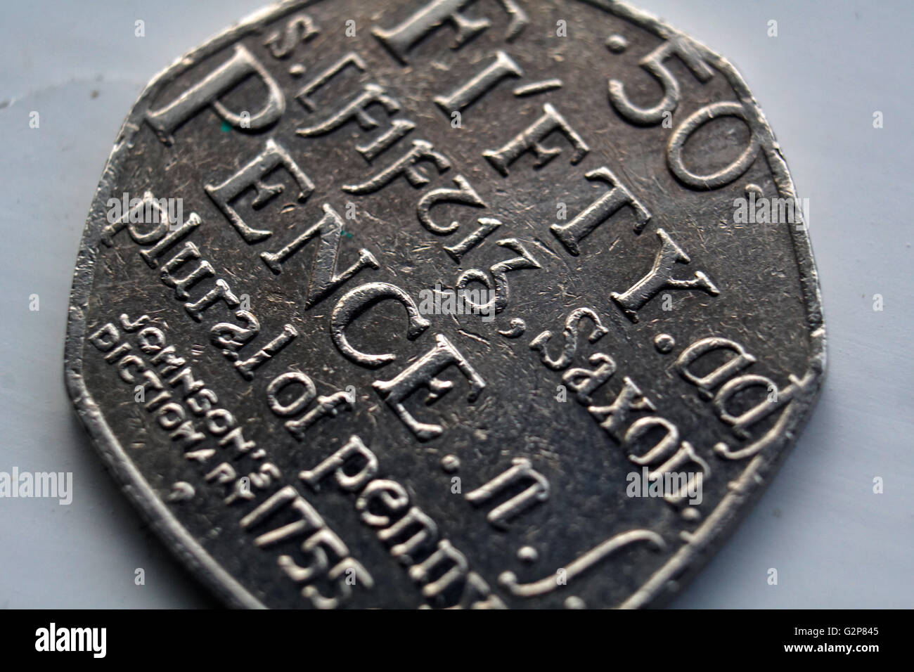 50 Pence Coin Close-Up Stock Photo