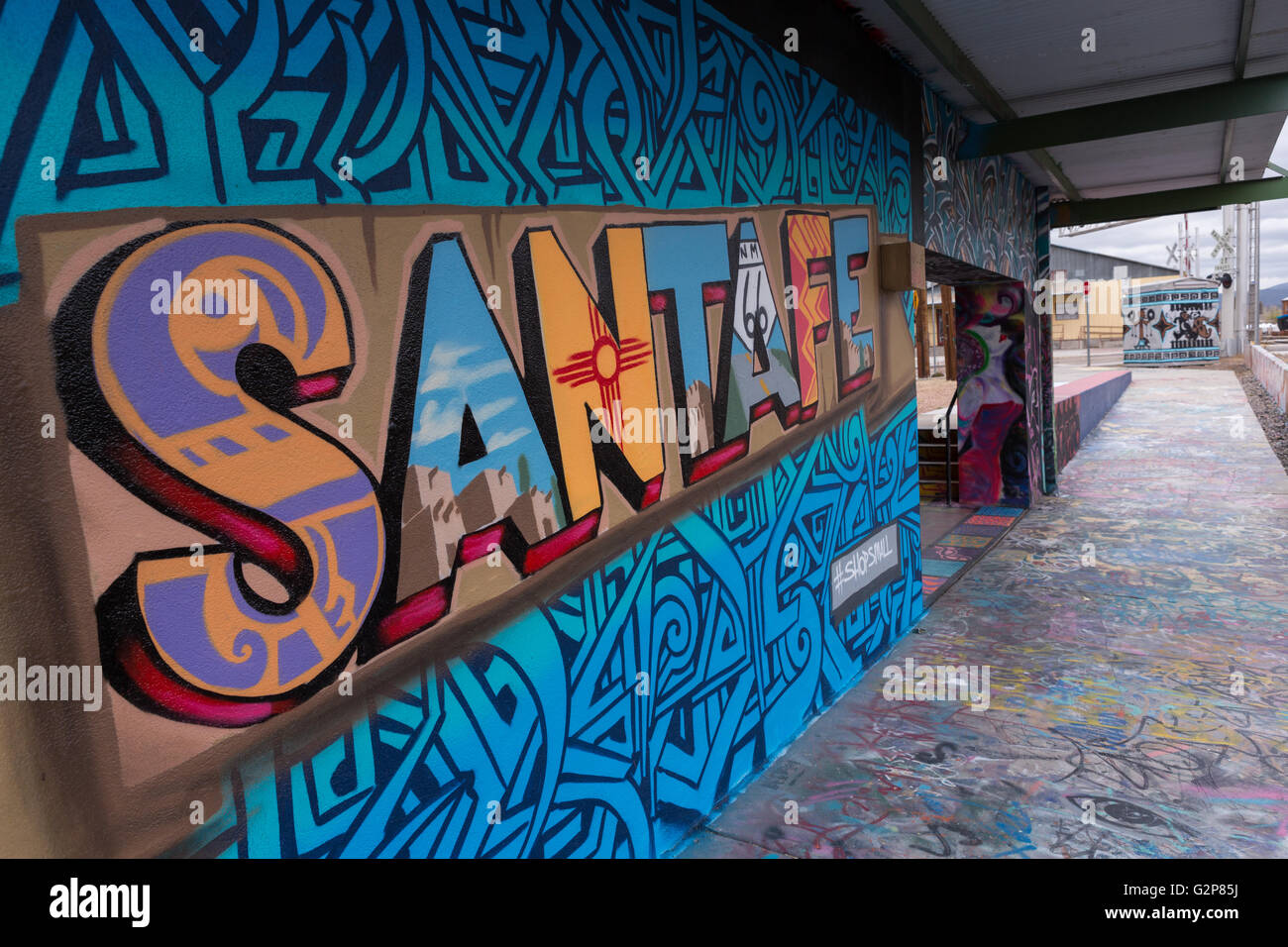 A Santa Fe mural painted along the wall of Warehouse Twentyone