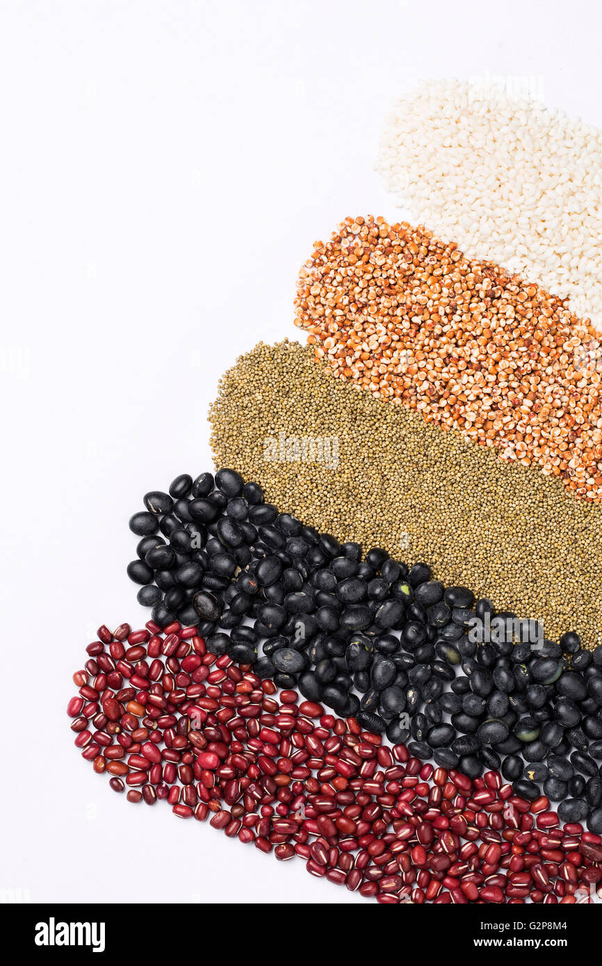 Rows of beans and grains, whole foods Stock Photo Alamy