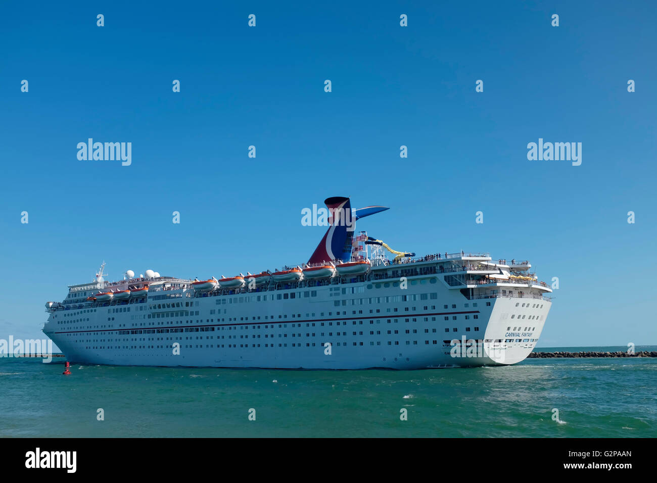 Cruise Ship Departing Miami from Government Cut. Stock Photo