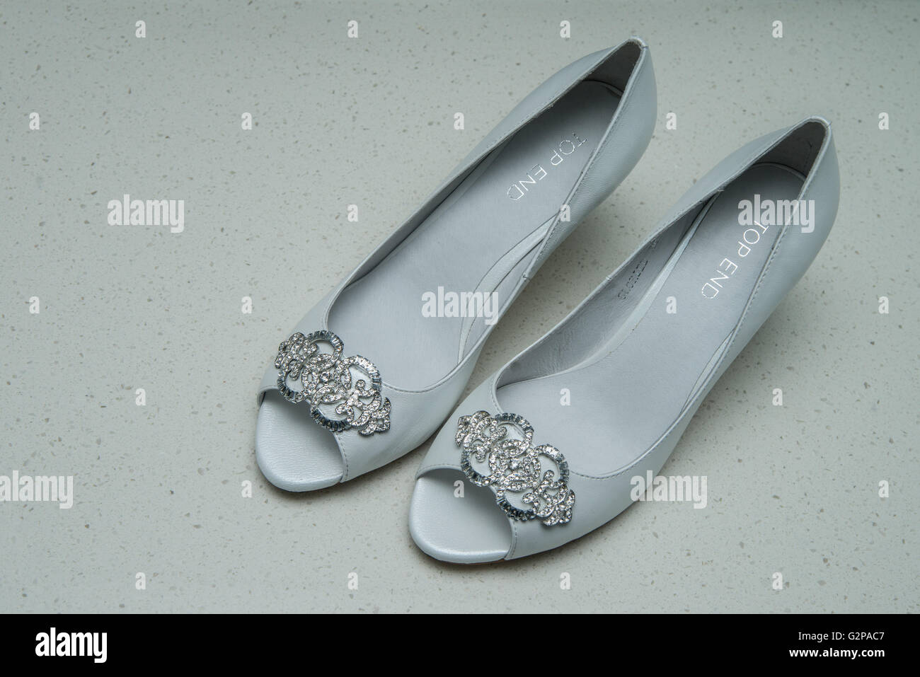 beautiful high heels with diamonds top view Stock Photo