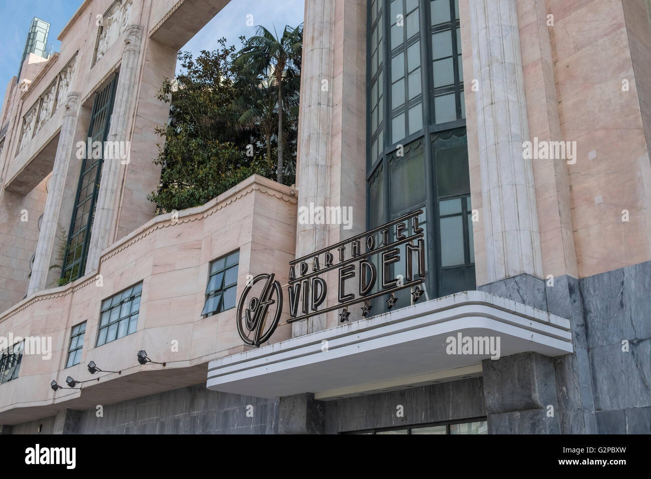 Front facade of VIP Executive Eden Aparthotel, a former art deco cinema
