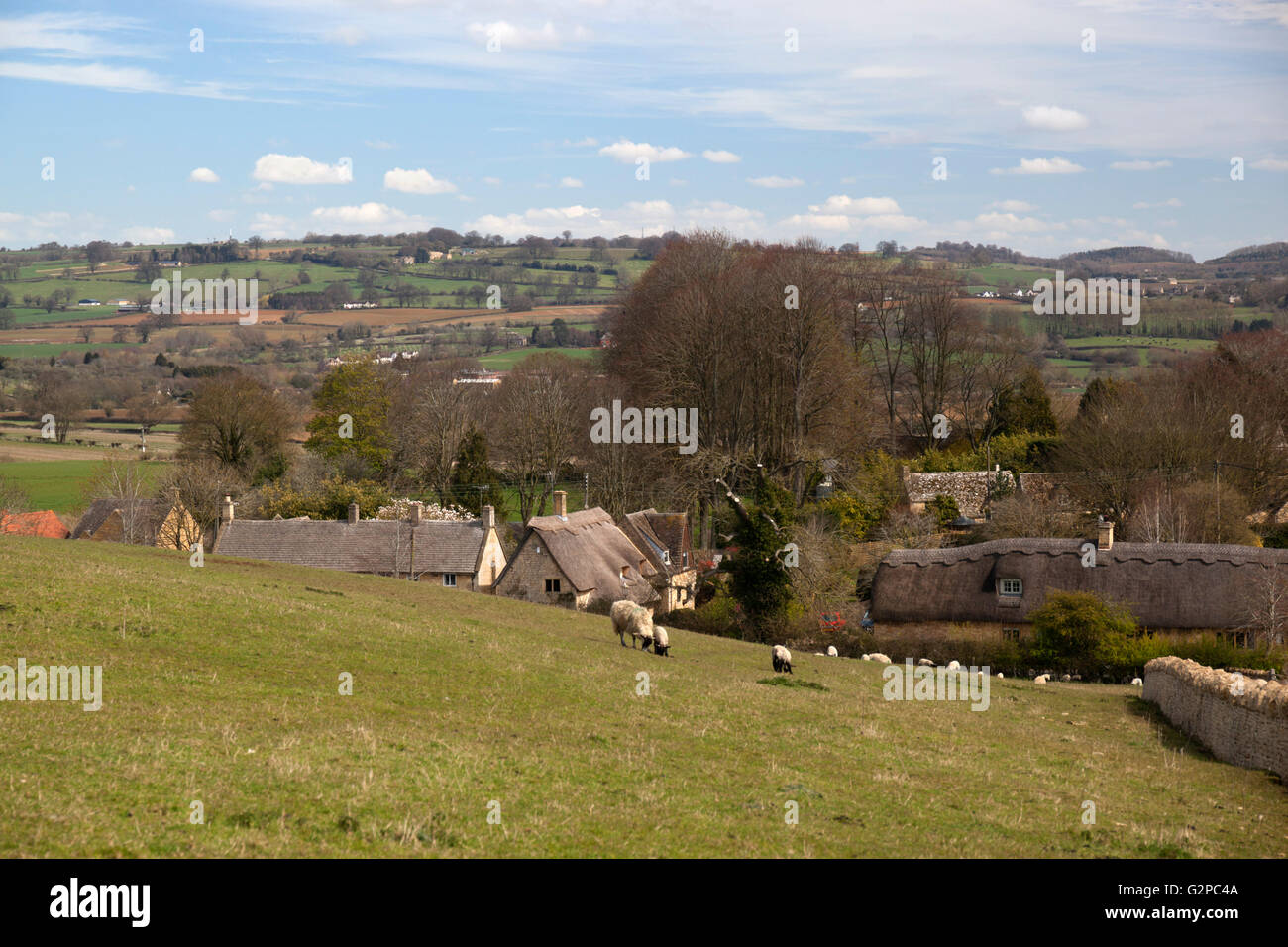 View over village and countryside, Broad Campden, Cotswolds