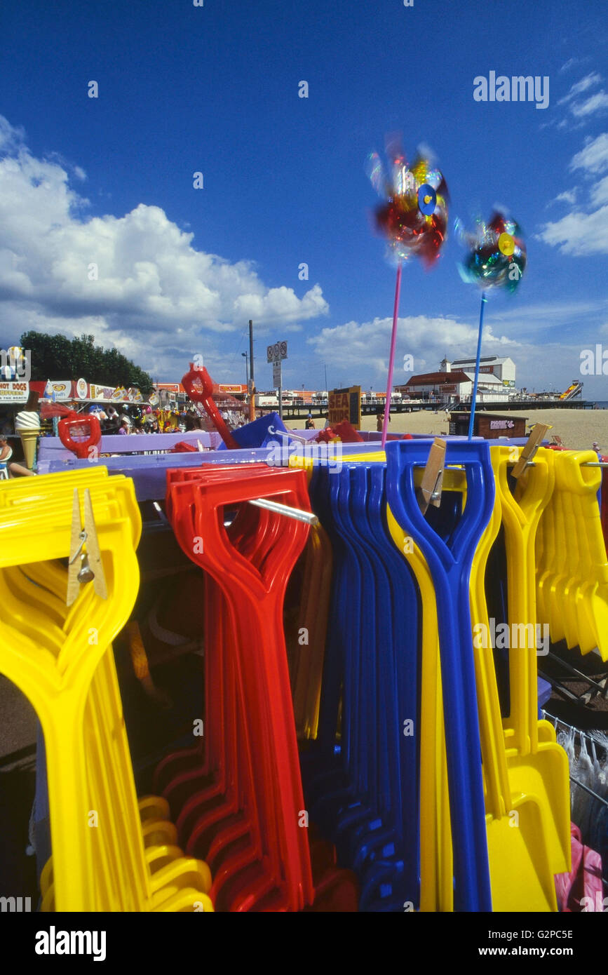 Bucket and spades on Great Yarmouth beach. Norfolk. England. UK. Europe