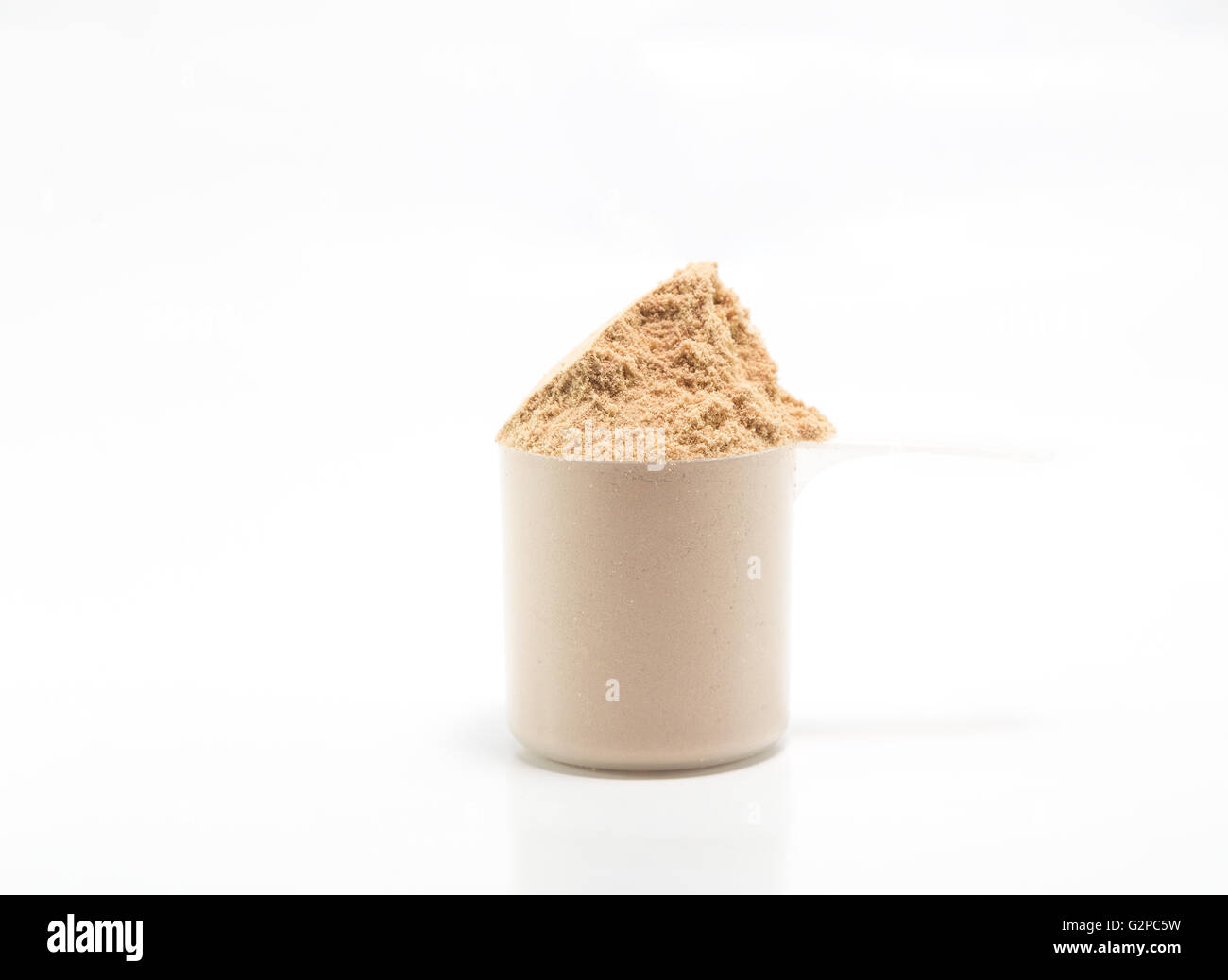 One scoop of concentrate chocolate whey protein on white background Stock  Photo - Alamy