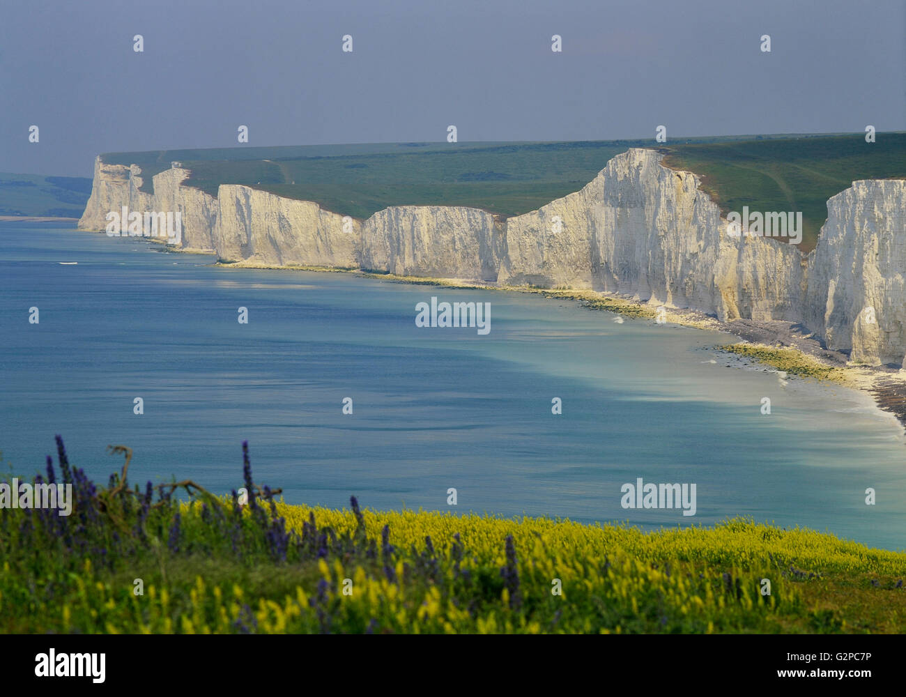 The Seven Sisters chalk cliffs. South Downs. Sussex. England. UK. Europe Stock Photo