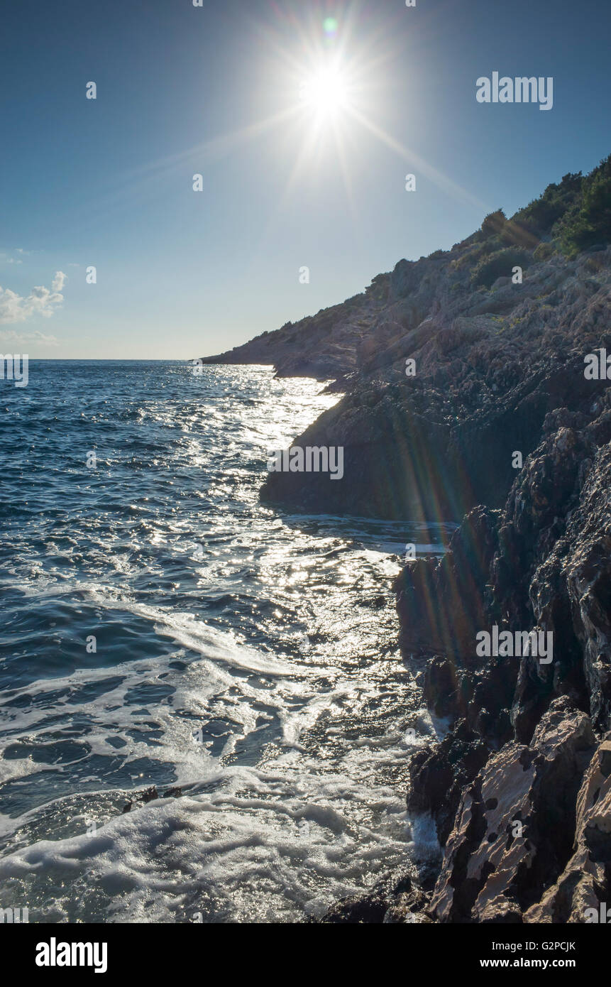 Razanj Croatia Europe. Landscape and nature photo. Adriatic Sea at afternoon before sunset. Calm warm summer evening with beautiful colors and tones. Stock Photo