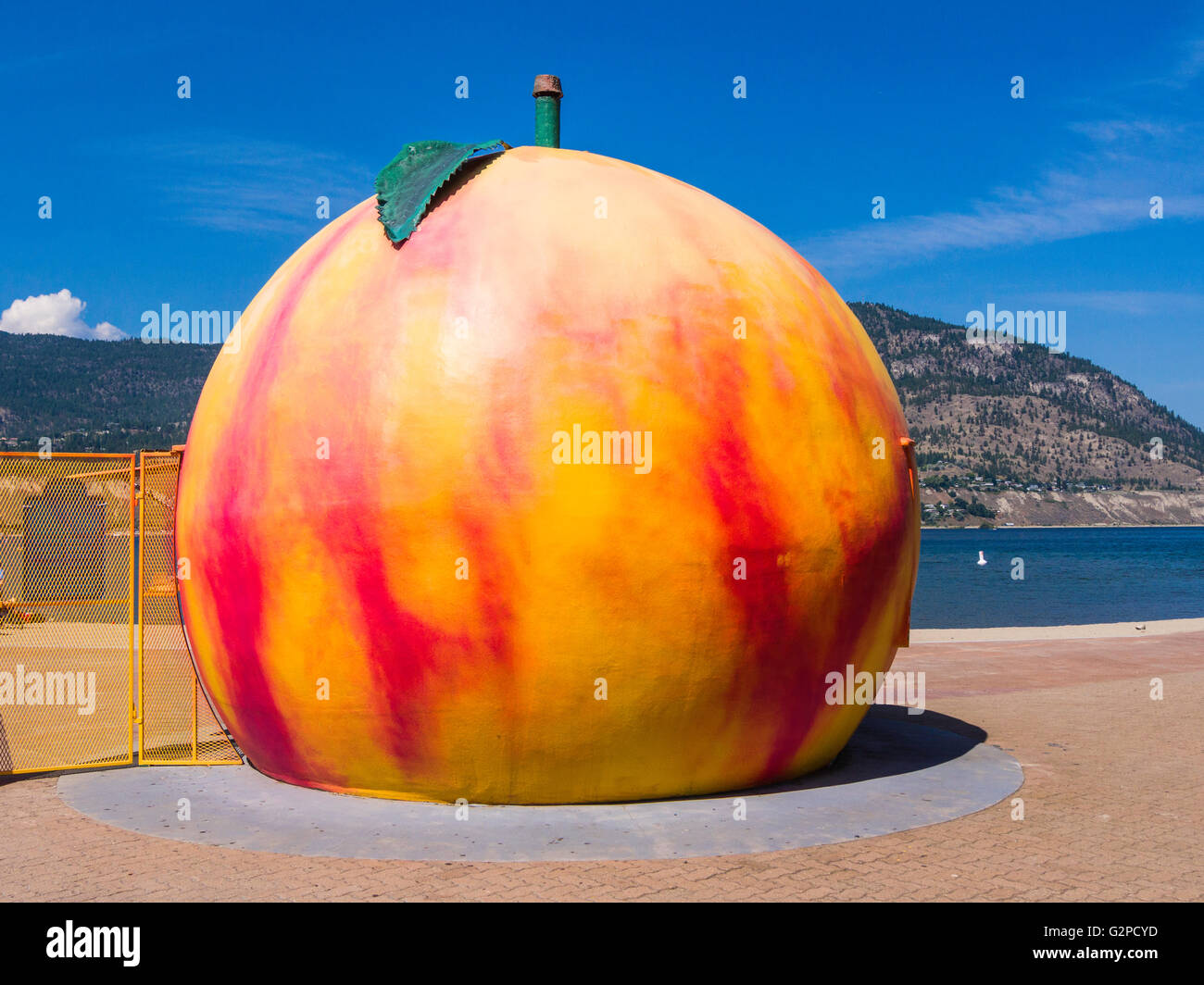 Gaint peach lakeside beach concession stand at Rotary Park, Penticton