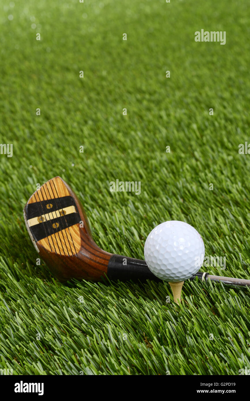closeup golf ball with driver club Stock Photo