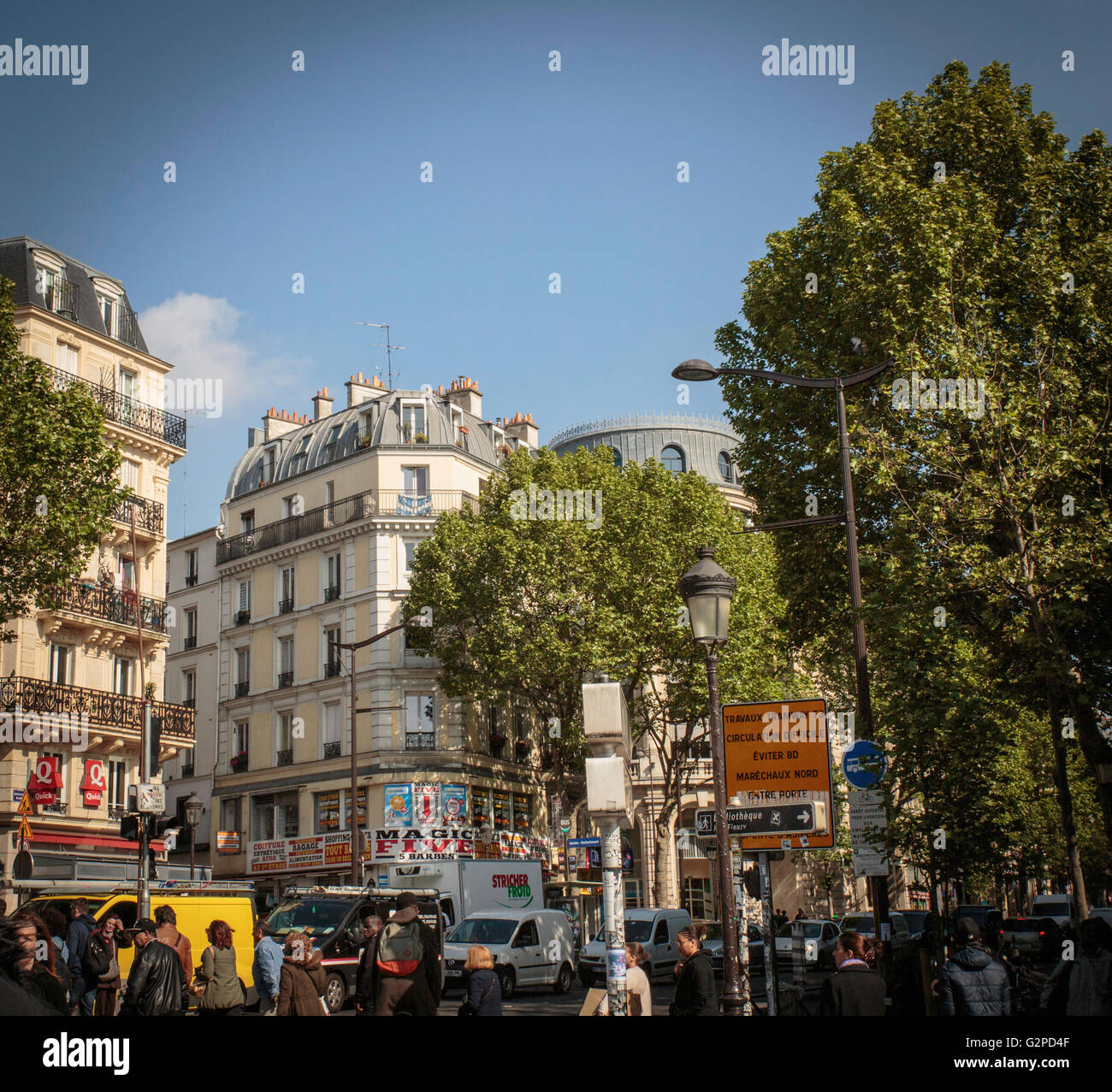 Magenta Boulevard Paris - Boulevard de Magenta - Busy Street Scene Stock Photo