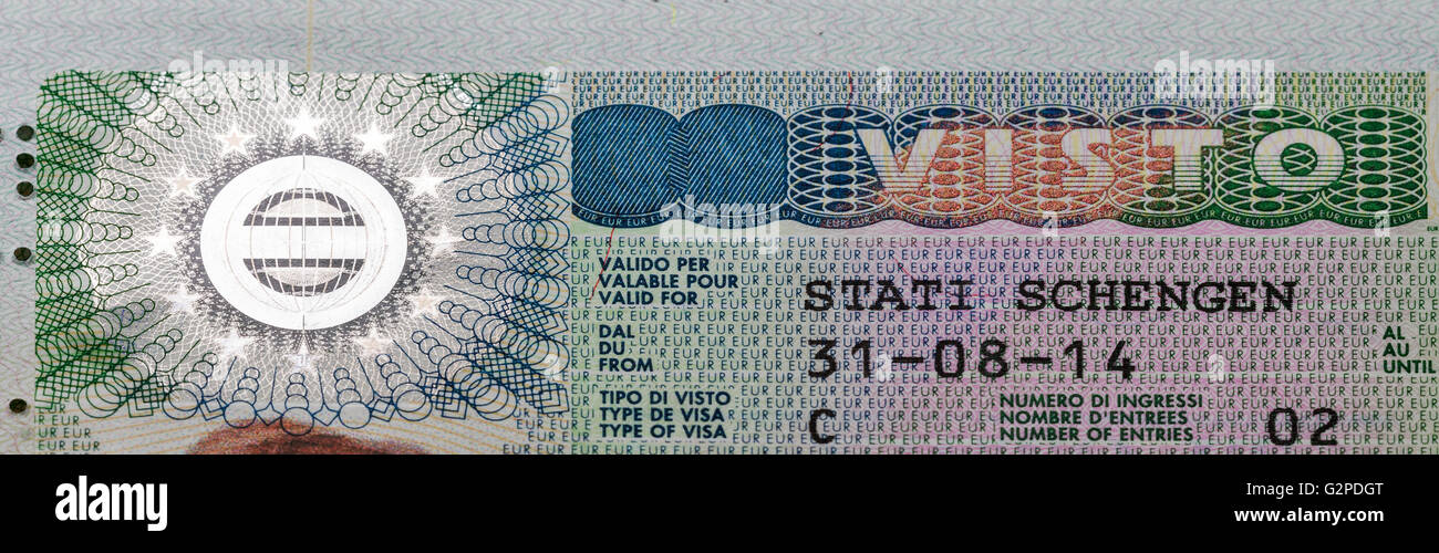 Schengen Visa In Passport Closeup Macro Italy Schengen Stock Photo Alamy