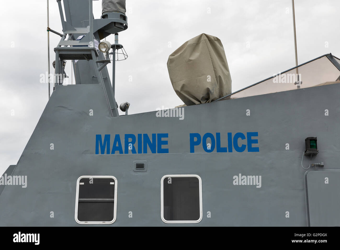 Marine police boat sign closeup Stock Photo