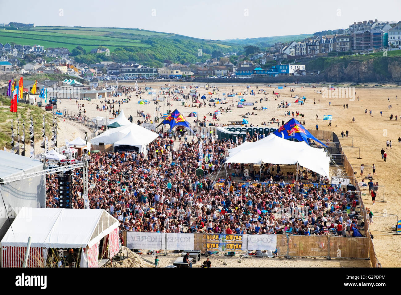 ' tunes in the dunes '  music concert on the beach at Perranporth in Cornwall, England, UK Stock Photo