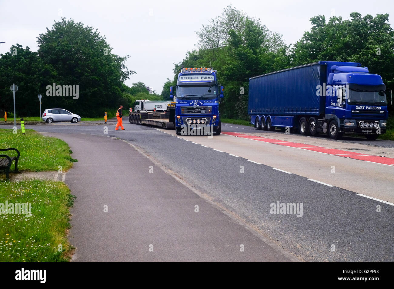 Lorry on the A338 turning round after the road was closed following a serious accident Stock Photo