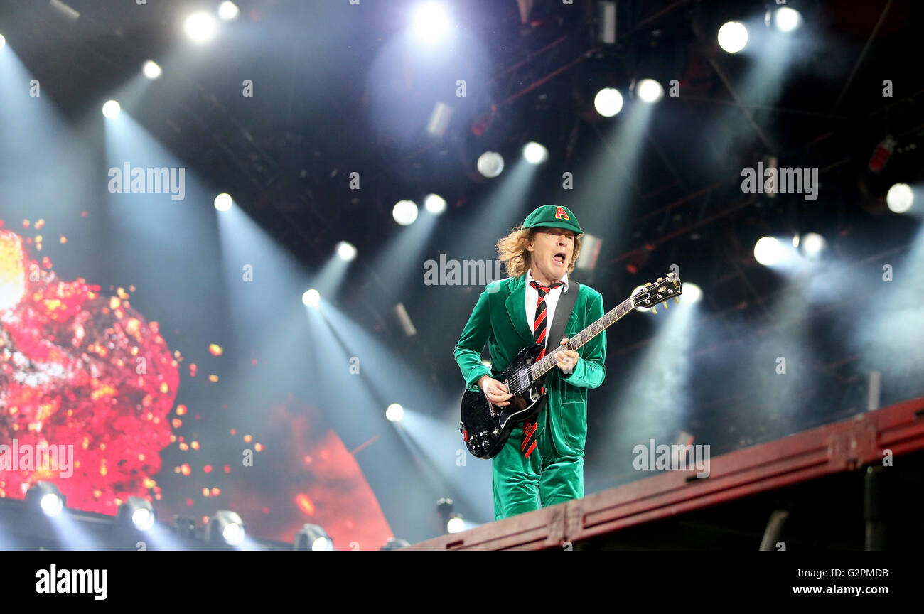 AC/DC's guitarist Angus Young performs songs of AC/DC's current album ...