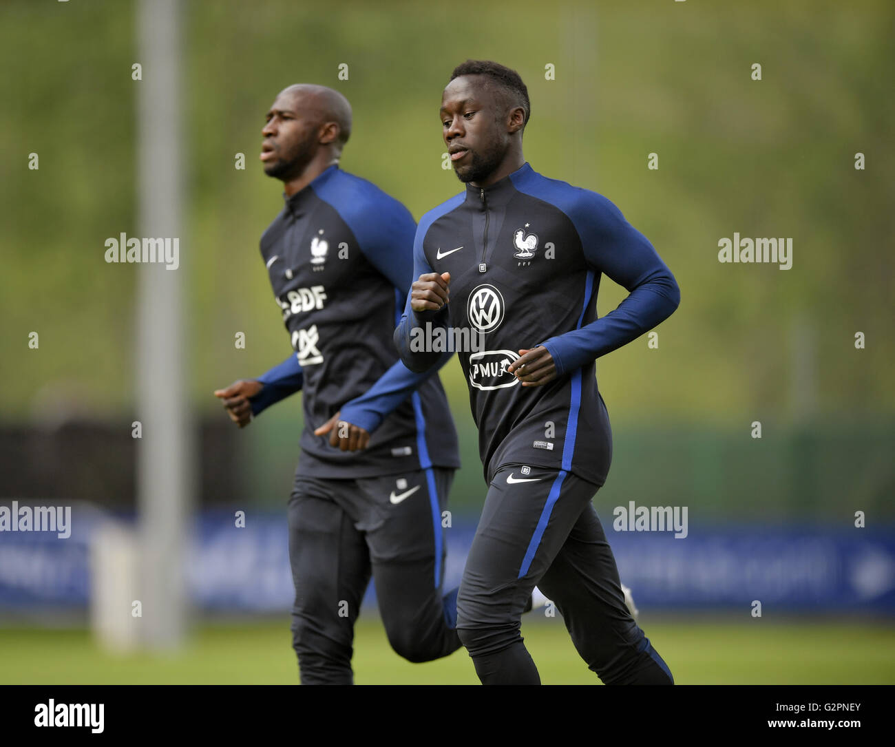 EURO 2016 preparations - impressions of the French training camp on 01 June 2016 in Neustift, Austria. Bacary Sagna (R) Stock Photo