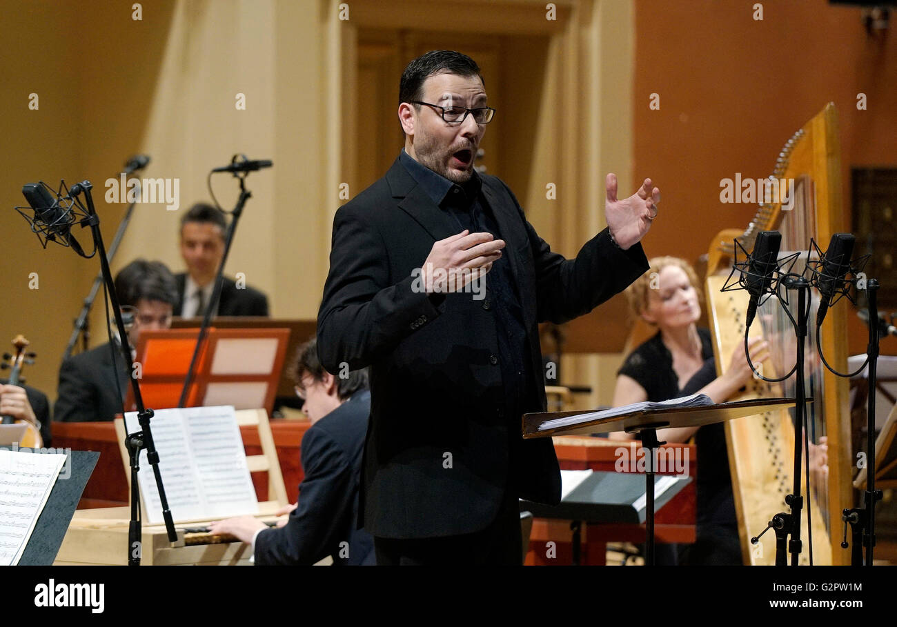 German countertenor Andreas Scholl (pictured) accompanied by Prague orchestra Collegium 1704 conducted by Vaclav Luks performs within 71th Prague Spring music festival in Prague, Czech Republic, June 2, 2016.  (CTK Photo/Katerina Sulova) Stock Photo