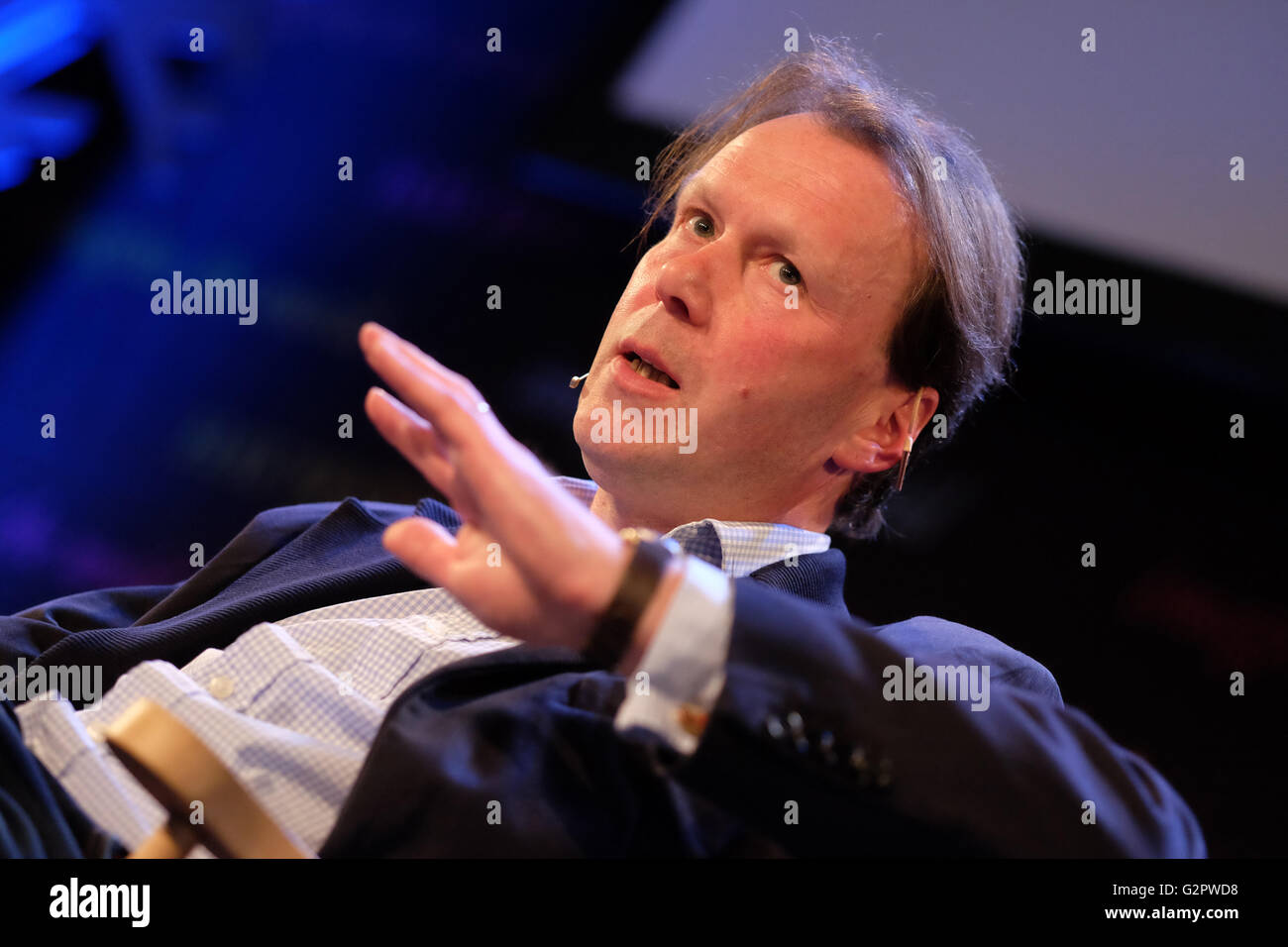 Hay Festival, Wales, UK - Thursday 2nd June 2016 -  Author John Lews-Stempel talks about wildlife in the countryside and his book The Running Hare. Stock Photo