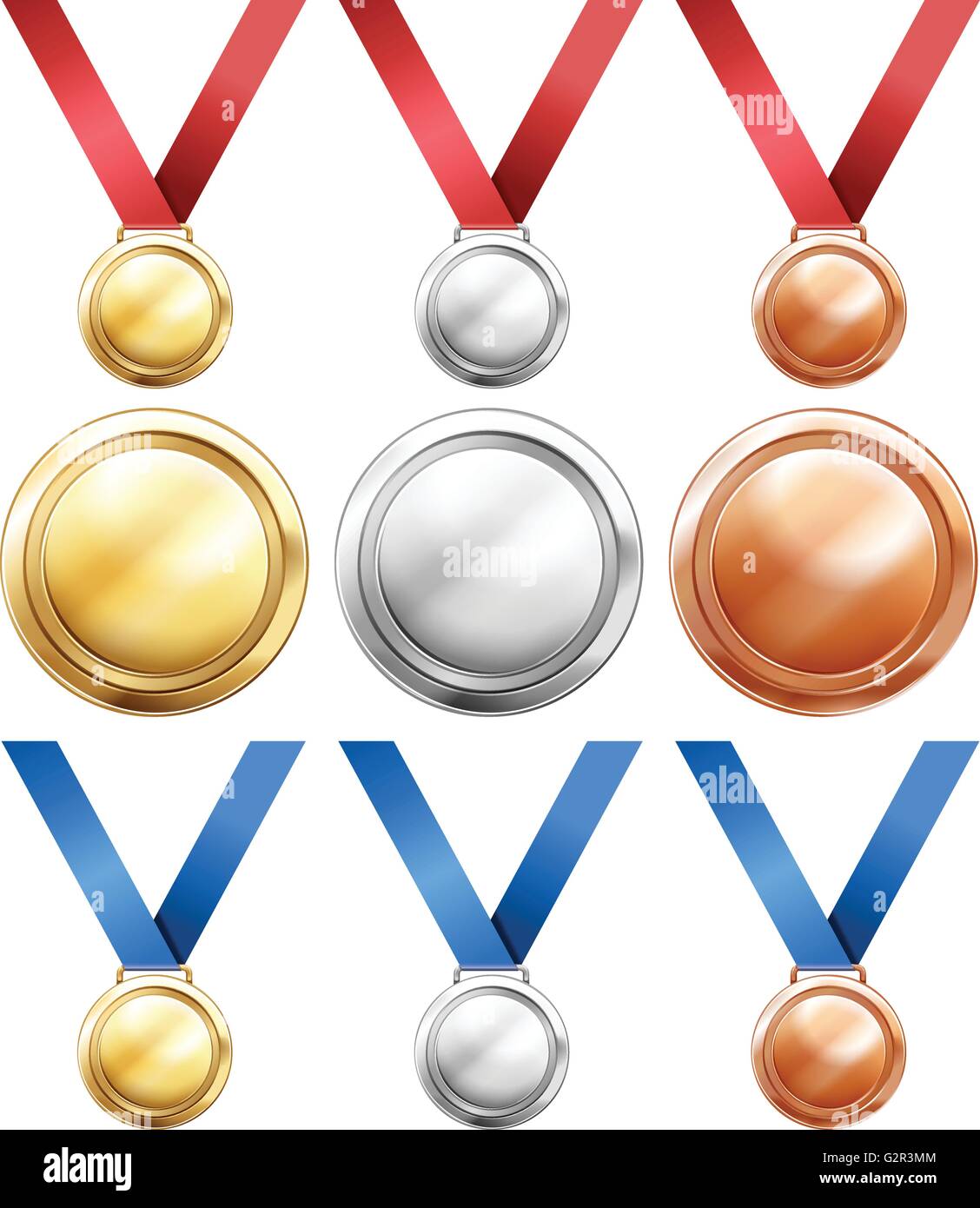 Three kind of medals with red and blue ribbon illustration Stock Vector ...
