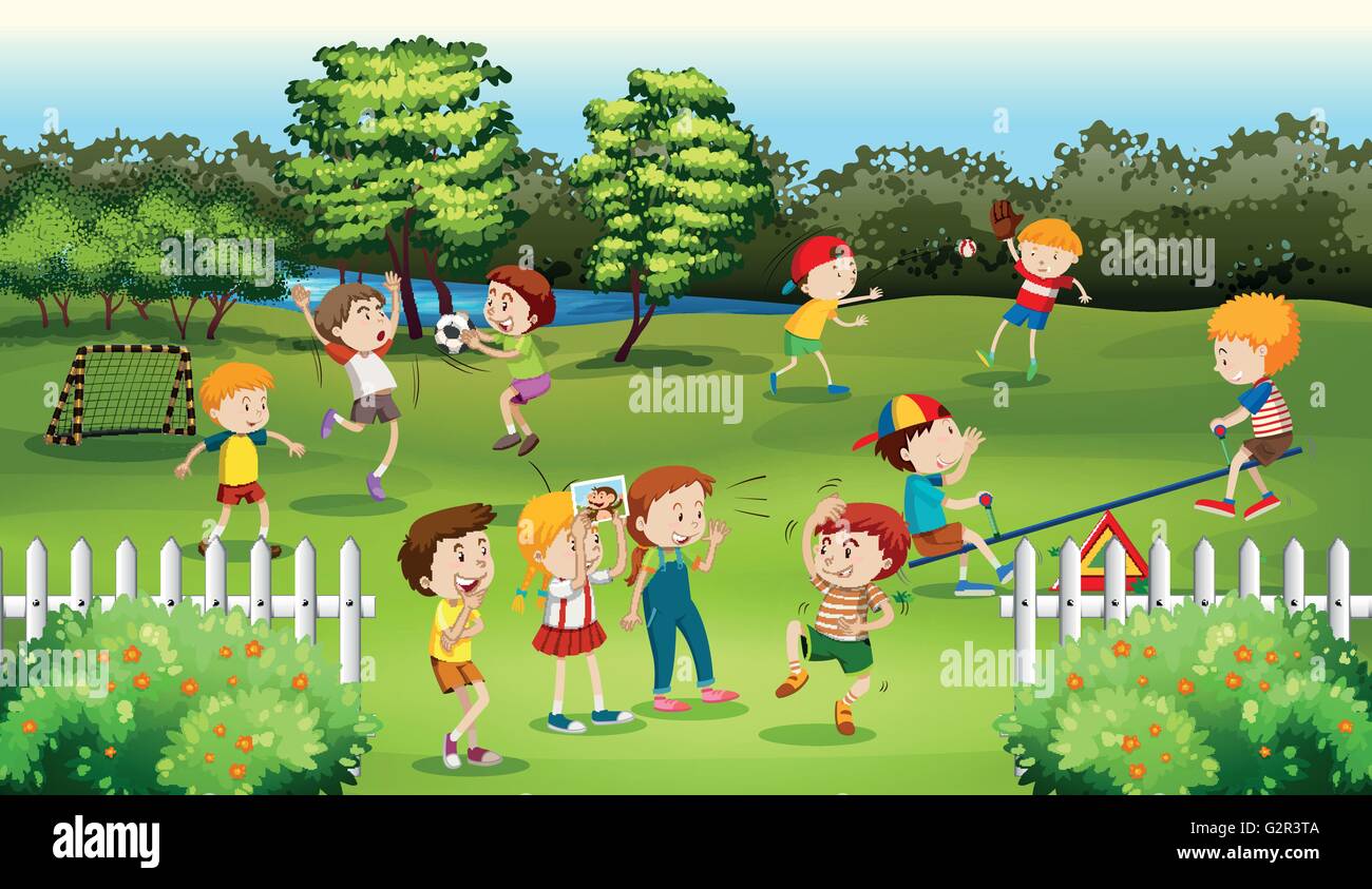 Children playing games in the park illustration Stock Vector Image ...