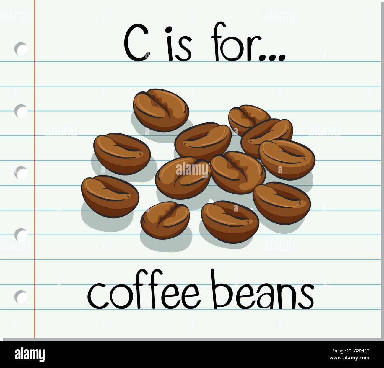 Flashcard letter C is for coffee beans illustration Stock Vector