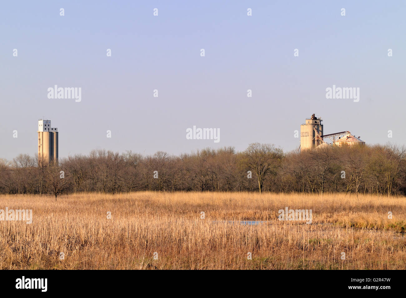A protected natural area existing in close proximity to industry in Lockport, Illinois. Stock Photo