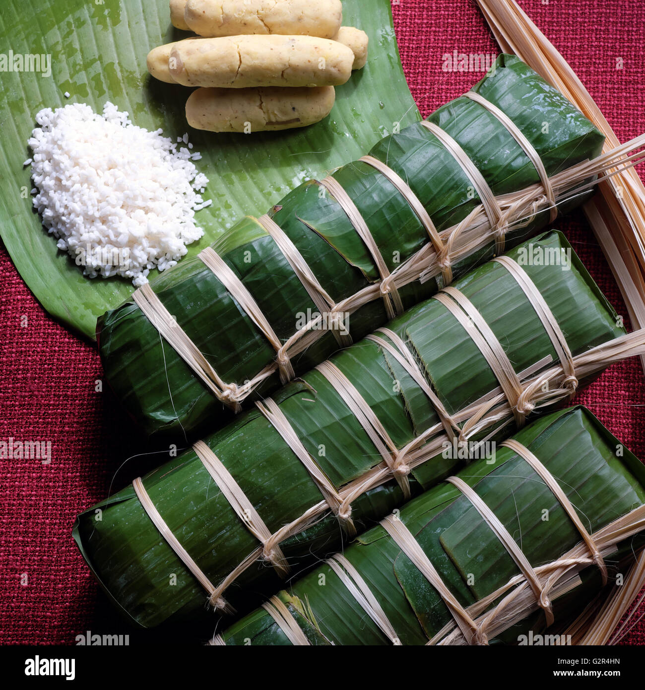 Vietnamese food, traditional food on tet holiday in spring, banh tet ...