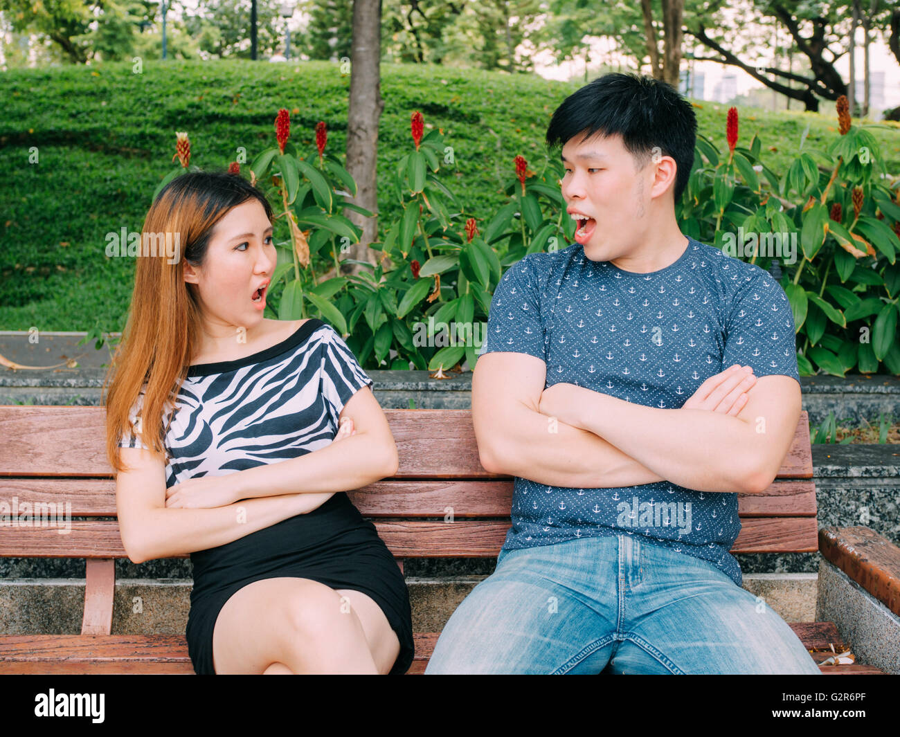 Asian couple having disgreement - love and relationship conflict concept Stock Photo