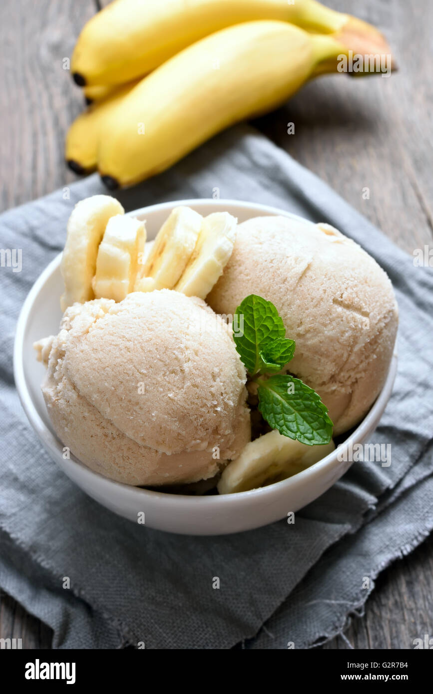 Fruit banana ice cream, summer dessert, country style Stock Photo Alamy