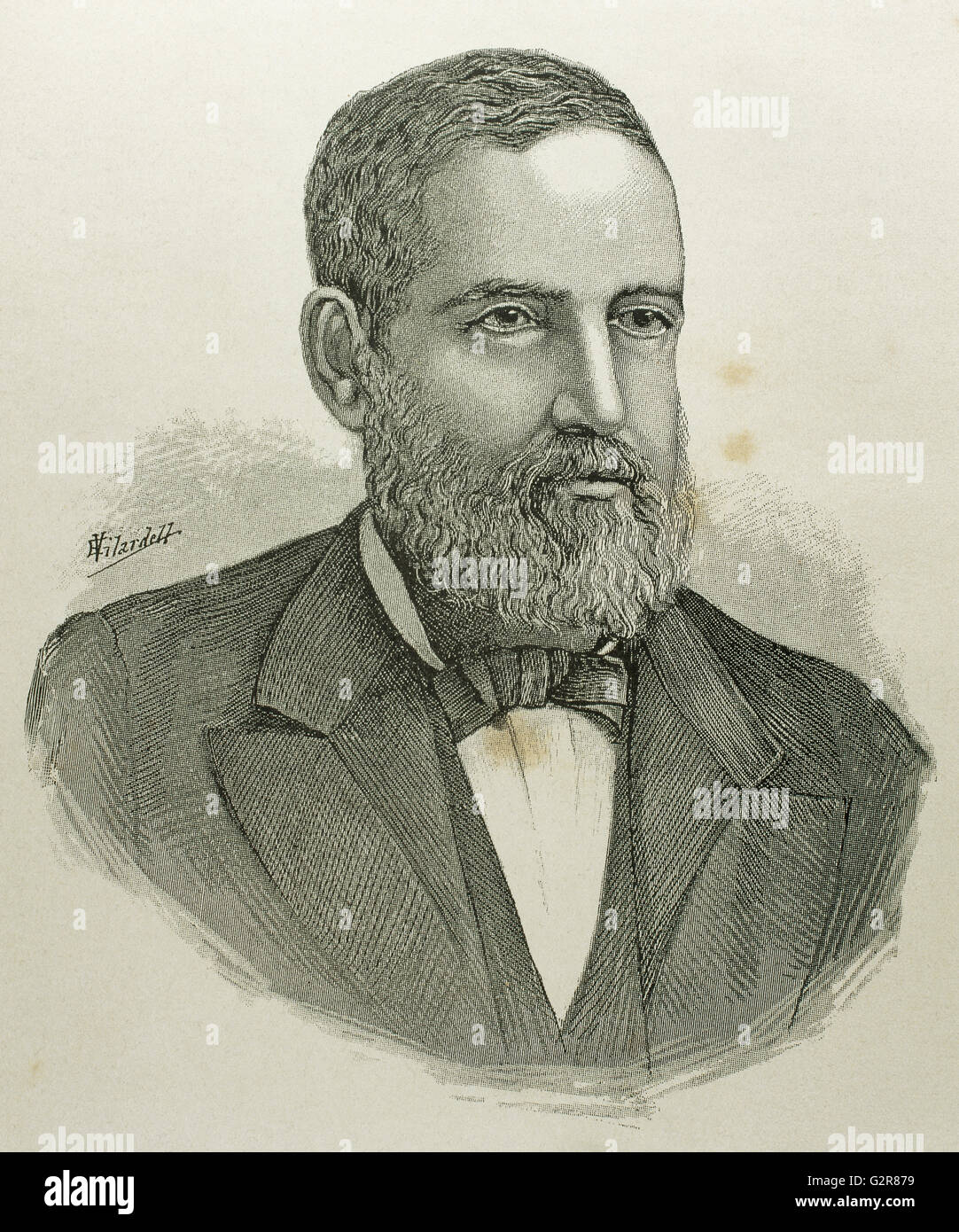 Evaristo Carazo Aranda (1821-1889). President of Nicaragua (1887-1889). Member of the Conservative Party of Nicaragua. Portrait. Engraving at 'Americanos celebres', 1888. Stock Photo