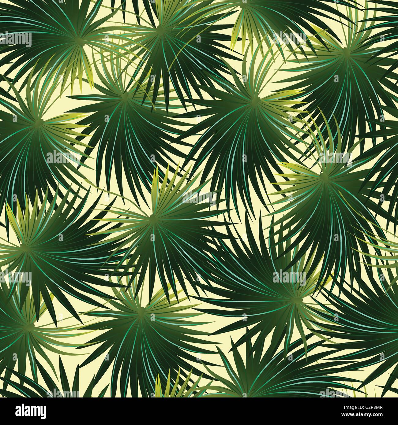 Tropical cabbage palm leaf in a seamless pattern . Stock Vector
