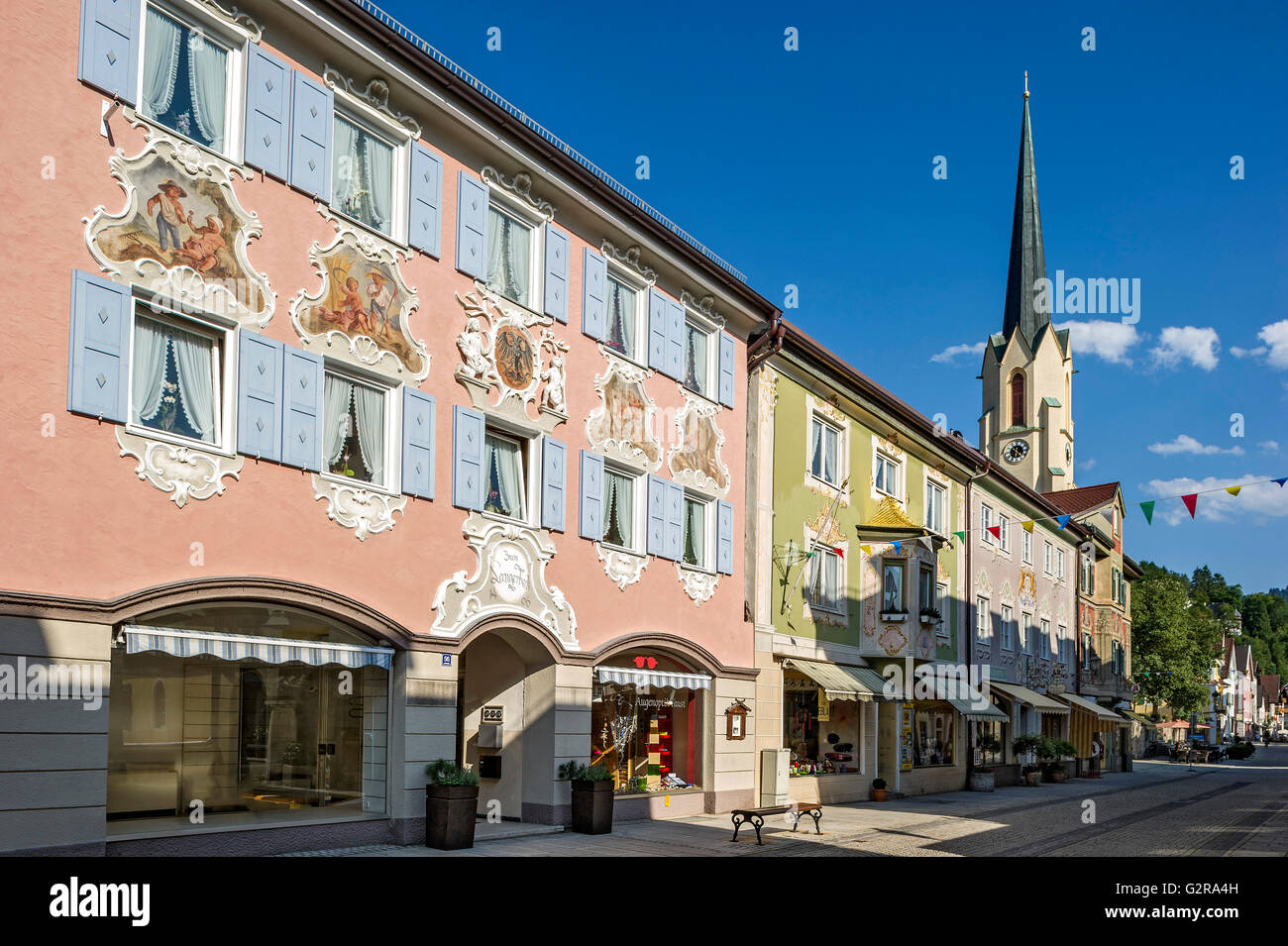 Former bakery with baroque stucco and mural painting, House Langerbeck and historic houses, Church of the Assumption Stock Photo