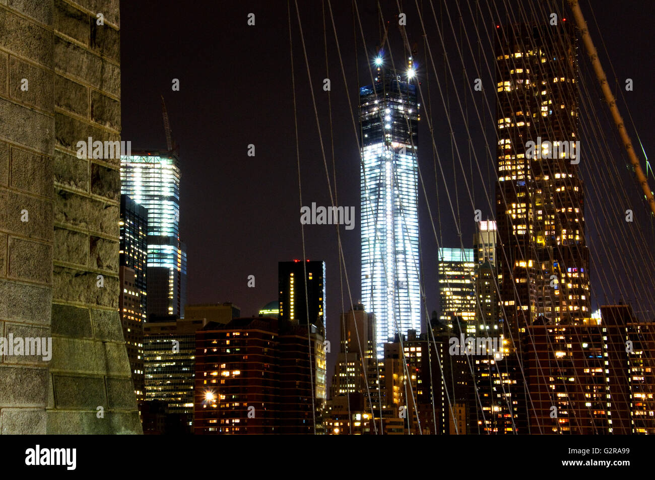One World Trade Center, 1 WTC, Freedom Tower, Ground Zero, at night, Manhattan, New York City, New York, United States Stock Photo