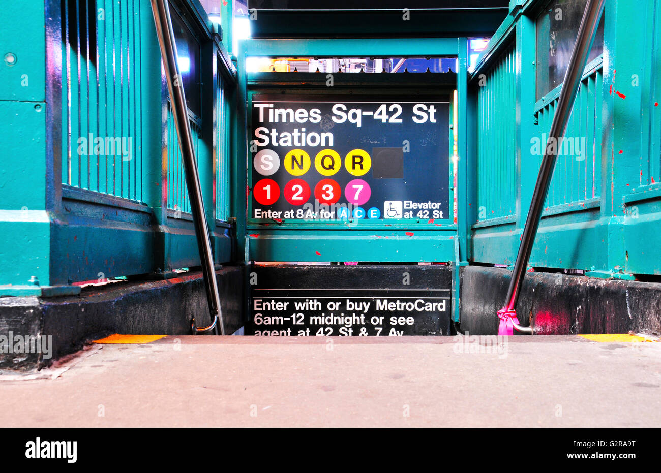 New York City subway entry, 42nd Street, Times Square, Manhattan, New York City, New York, United States Stock Photo