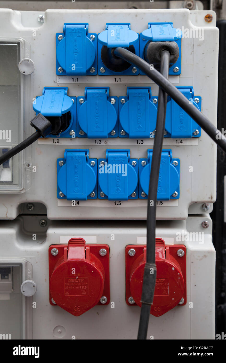 Electrical box for power supply, fuses, sockets, power cables