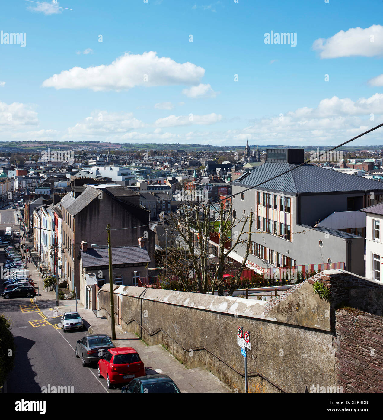 Elevated view from St Patrick Hill overlooking school grounds with