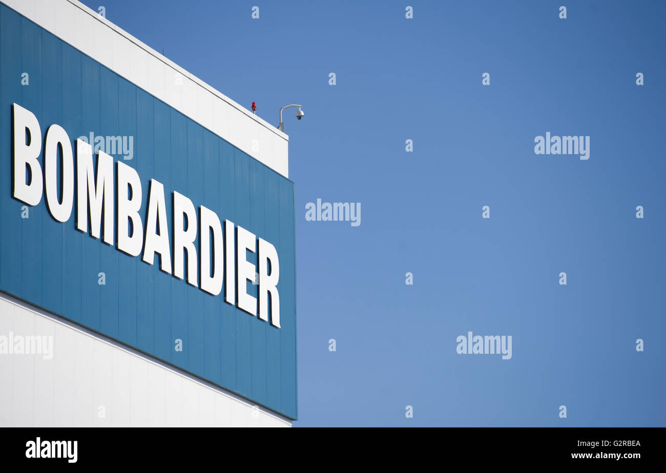 A Bombardier C Series assembly plant is shown in Mirabel, Que., Canada, Friday, April 29, 2016. Stock Photo