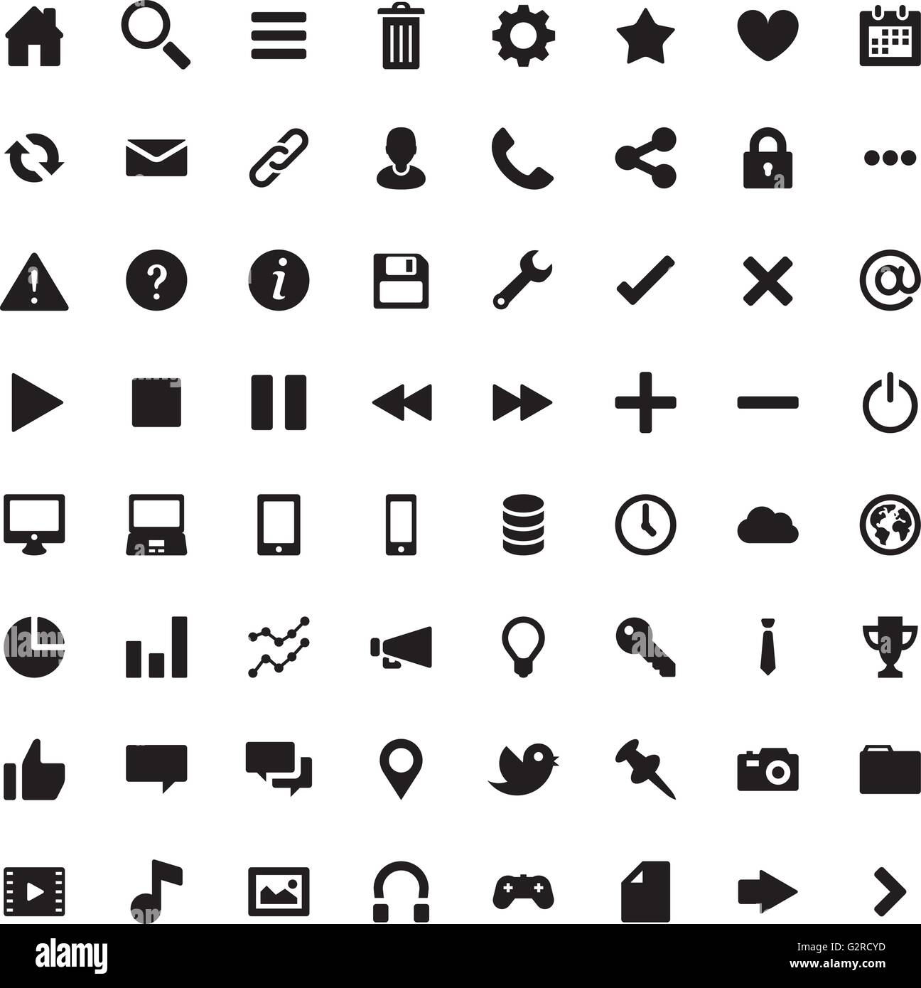 64 Flat Vector Icons for Web Business and Social Stock Vector